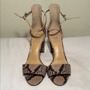 Vince Camuto Tan and Black High Heels with Ankle Straps, Size 8